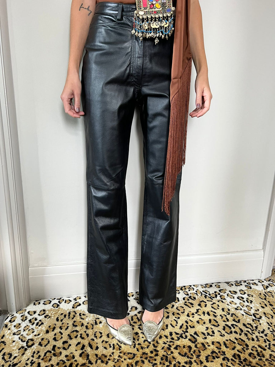 LEATHER BOOTCUT TROUSERS