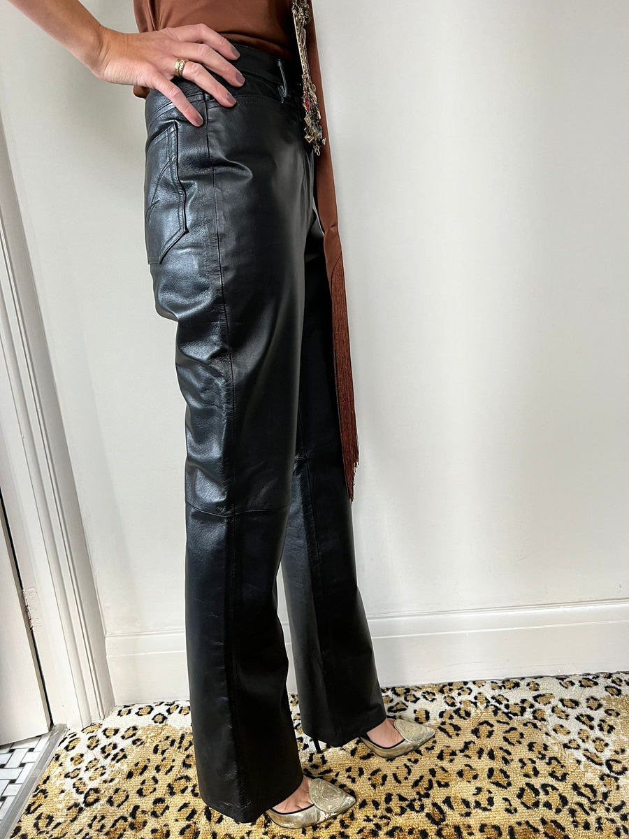 LEATHER BOOTCUT TROUSERS