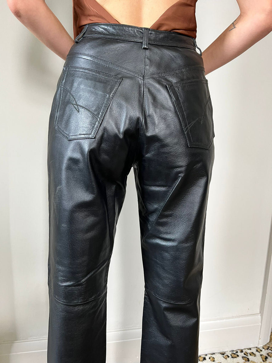 LEATHER BOOTCUT TROUSERS
