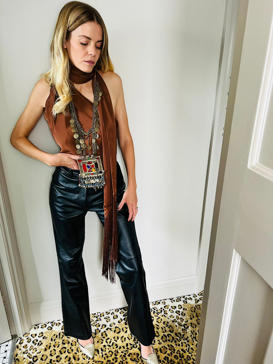 LEATHER BOOTCUT TROUSERS